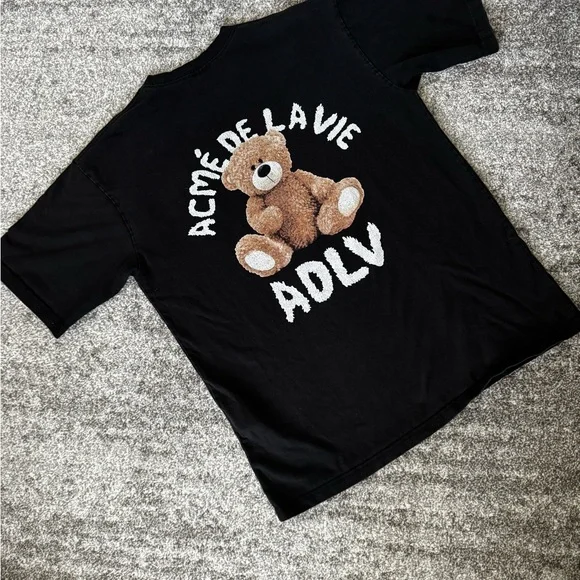 Black ACNE DE LA VIE ADLV Black Teddy Cotton Oversized Graphic Tee Mens1 Med/Lg - Picture 5 of 12